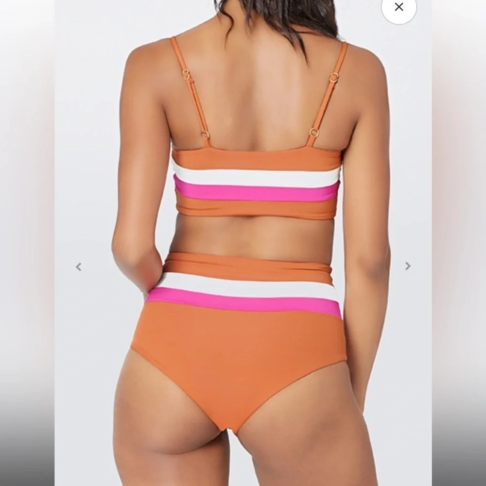 NWT L*SPACE  Rebel stripe top And bottom set amber / bougainvillea /cream small